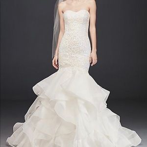 Oleg Cassini scroll lace trumpet wedding dress